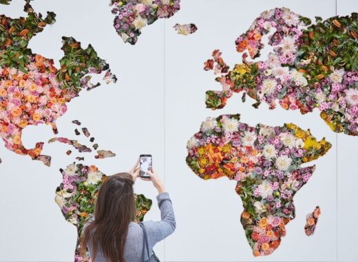 flower map at Heathrow Terminal 5, London.